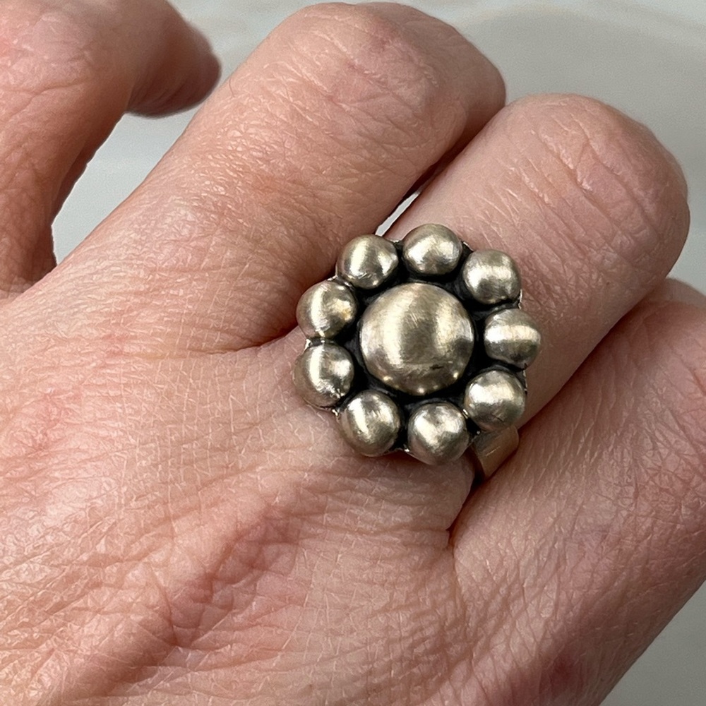925 Solid Sterling Silver Brushed Matte Flower Be… - image 6